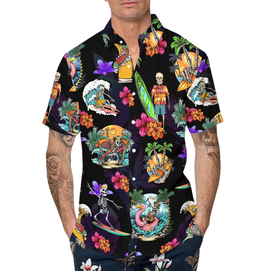 Skull On The Beach Funny Game Hawaiian Shirt, Hawaiian Button Up Shirt, Aloha Shirts Moonbestprint