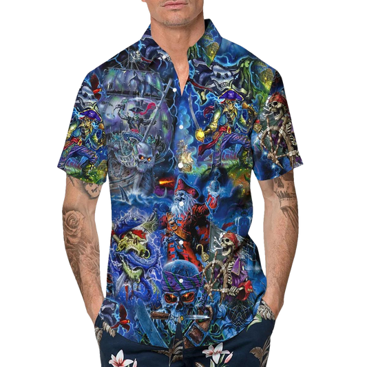 Skull Pirates Hawaiian Shirt, Hawaiian Button Up Shirt, Aloha Shirts Moonbestprint