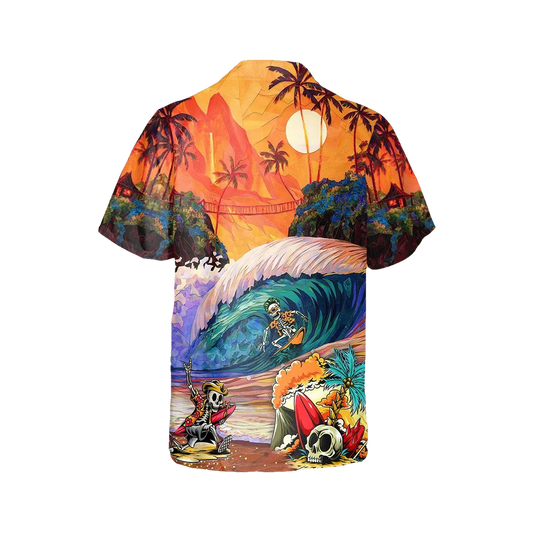 Skull Surfing Dream Land Hawaiian Shirt, Hawaiian Button Up Shirt, Aloha Shirts Moonbestprint