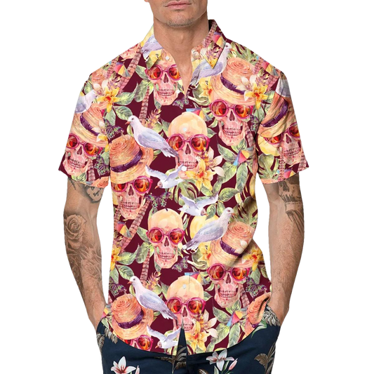 Skull With Doves Hawaiian Shirt, Hawaiian Button Up Shirt, Aloha Shirts Moonbestprint