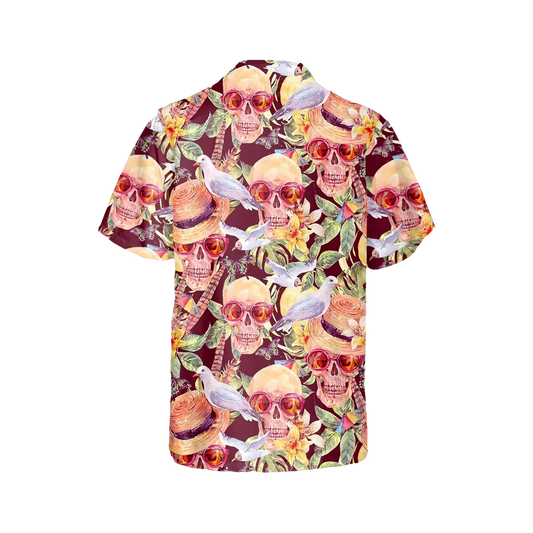 Skull With Doves Hawaiian Shirt, Hawaiian Button Up Shirt, Aloha Shirts Moonbestprint