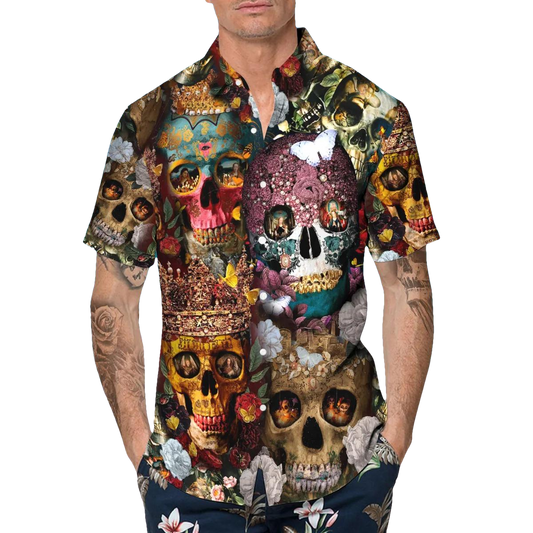 Skull With Diamond Crown Hawaiian Shirt, Hawaiian Button Up Shirt, Aloha Shirts Moonbestprint