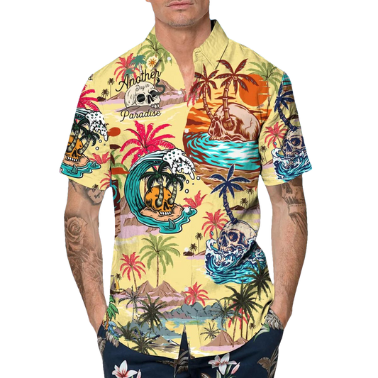Summer Paradise Skull Hawaiian Shirt, Hawaiian Button Up Shirt, Tropical Shirts For Men Moonbestprint
