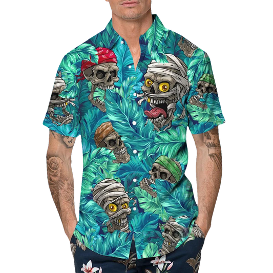 Skull Zombie Pirate Aloha Hawaiian Shirt, Hawaiian Button Up Shirt, Aloha Shirts Moonbestprint