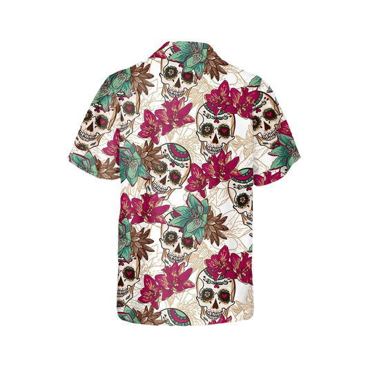 Summer Sugar Skull Hawaiian Shirt, Hawaiian Button Up Shirt, Tropical Shirts For Men Moonbestprint