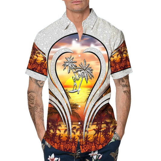 Sunset Beach Coconut Tree Skull Hawaiian Shirt, Hawaiian Button Up Shirt, Tropical Shirts For Men Moonbestprint