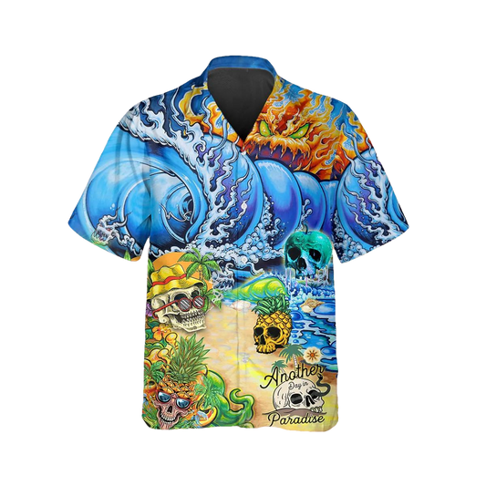 Tidal Wave Beach Skull Hawaiian Shirt, Hawaiian Button Up Shirt, Tropical Shirts For Men Moonbestprint