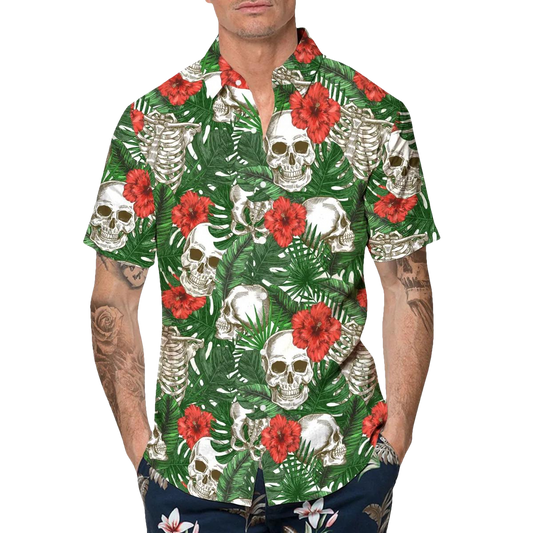 Tropical Skeleton Skull Hawaiian Shirt, Hawaiian Button Up Shirt, Tropical Shirts For Men Moonbestprint