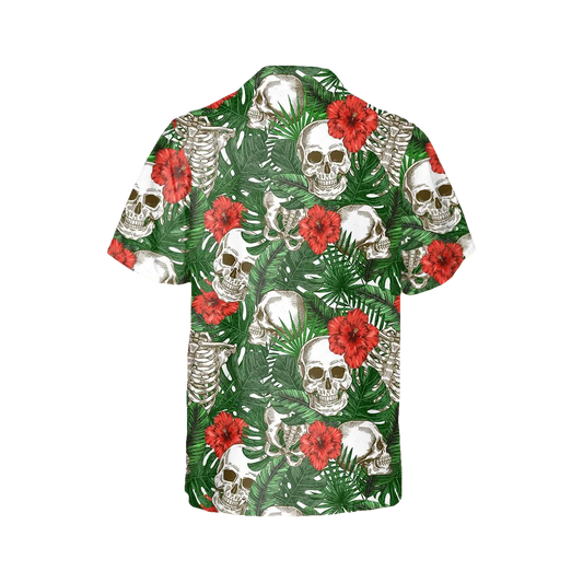 Tropical Skeleton Skull Hawaiian Shirt, Hawaiian Button Up Shirt, Tropical Shirts For Men Moonbestprint
