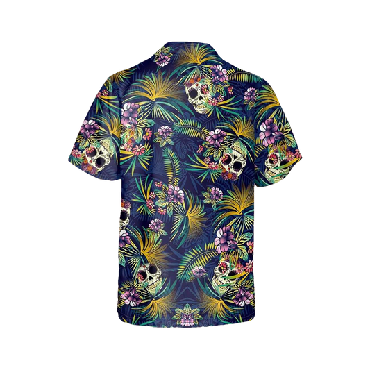 Tropical Sugar Skull Hawaiian Shirt, Hawaiian Button Up Shirt, Tropical Shirts For Men Moonbestprint