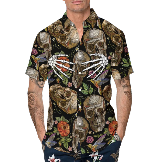 Vintage Floral Skull Hawaiian Shirt, Hawaiian Button Up Shirt, Aloha Shirts Moonbestprint