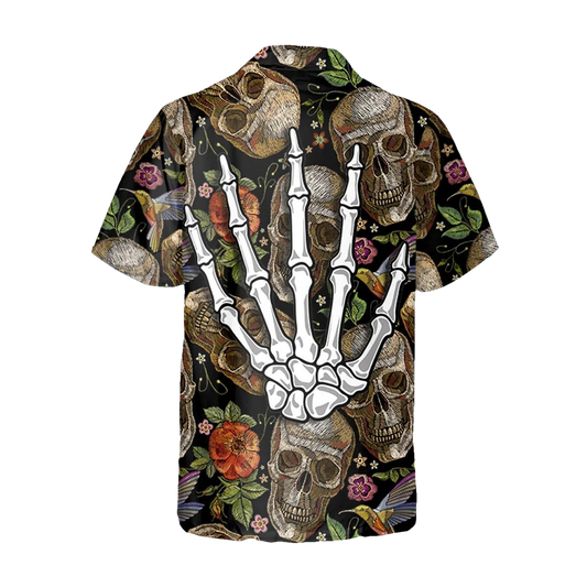 Vintage Floral Skull Hawaiian Shirt, Hawaiian Button Up Shirt, Aloha Shirts Moonbestprint