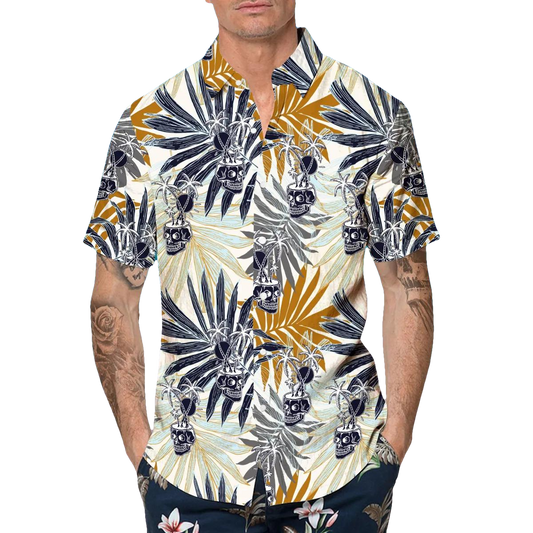 Vintage Cool Skull Hawaiian Shirt, Hawaiian Button Up Shirt, Aloha Shirts Moonbestprint