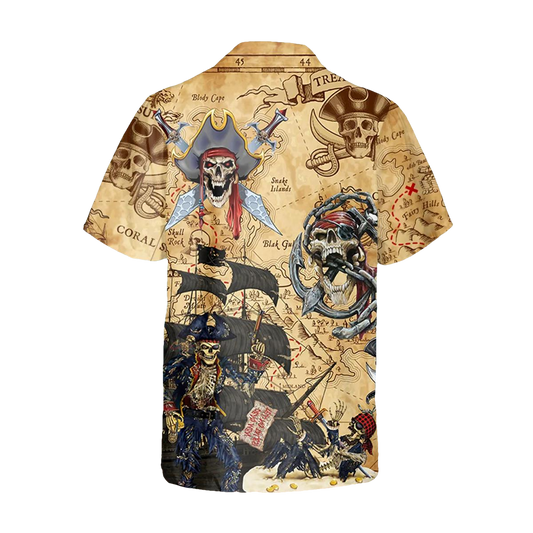 Vintage Pirate Skull Hawaiian Shirt, Hawaiian Button Up Shirt, Aloha Shirts Moonbestprint