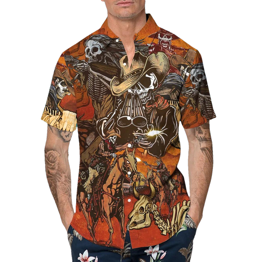 Vintage Skull Cowboys Hawaiian Shirt, Hawaiian Button Up Shirt, Aloha Shirts Moonbestprint
