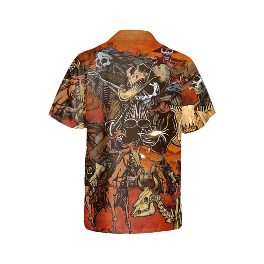 Vintage Skull Cowboys Hawaiian Shirt, Hawaiian Button Up Shirt, Aloha Shirts Moonbestprint
