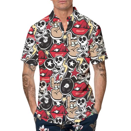 Vintage Skull Icon Hawaiian Shirt, Hawaiian Button Up Shirt, Aloha Shirts Moonbestprint
