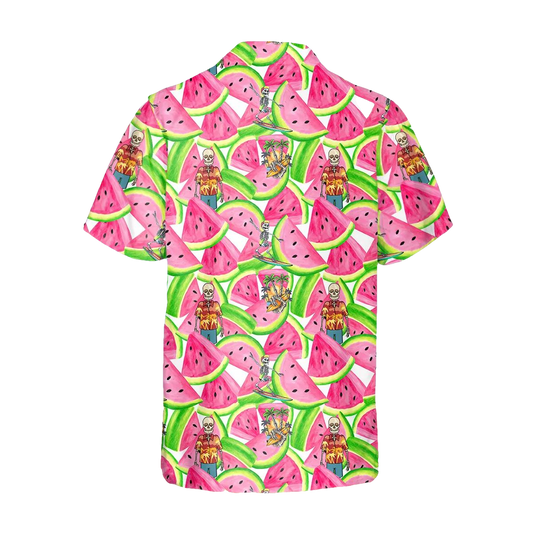 Watermelon With Skull Hawaiian Shirt, Hawaiian Button Up Shirt, Aloha Shirts Moonbestprint