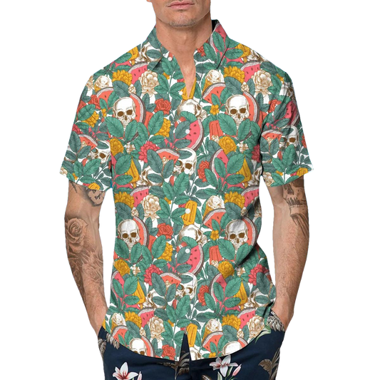 Watermelon Skull Hawaiian Shirt, Hawaiian Button Up Shirt, Aloha Shirts Moonbestprint