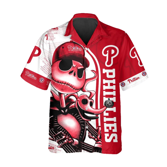 Jack Skeleton Philadelphia Phillies Hawaiian Shirt, Phillies Hawaiian Shirt, MLB Hawaiian Shirt Moonbestprint