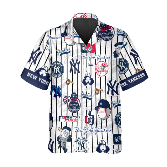 Pattern Logo NY Yankees Hawaiian Shirt, New York Yankees Hawaiian Shirt, MLB Hawaiian Shirt Moonbestprint