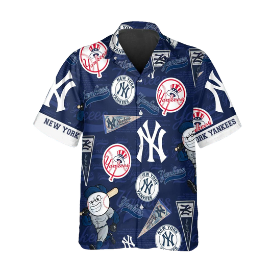 Pattern Logo New York Yankees Hawaiian Shirt, MLB Hawaiian Shirt Moonbestprint