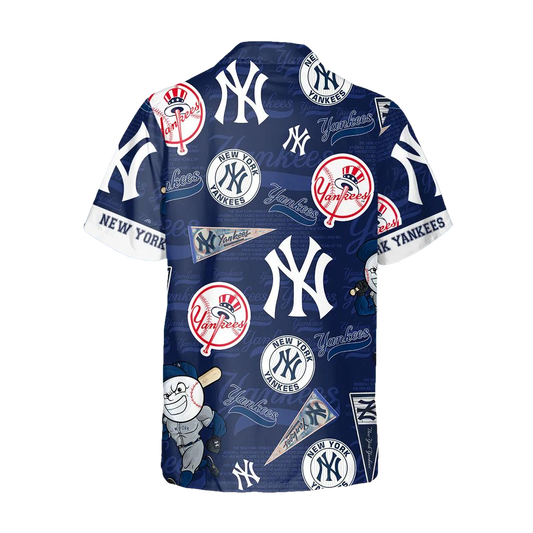 Pattern Logo New York Yankees Hawaiian Shirt, MLB Hawaiian Shirt Moonbestprint