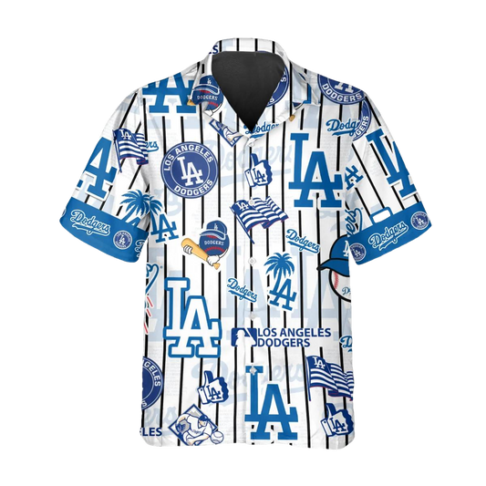 Pattern Logo Los Angeles Dodgers Hawaiian Shirt, Dodgers Aloha Shirt, MLB Hawaiian Shirt Moonbestprint