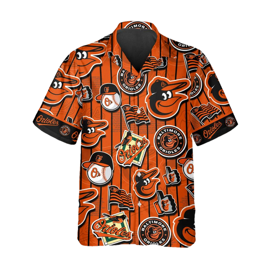 Pattern Logo Baltimore Orioles Hawaiian Shirt, Baltimore Orioles Aloha Shirt, MLB Hawaiian Shirt Moonbestprint