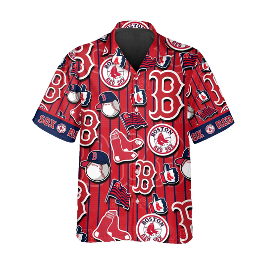 Pattern Logo Boston Red Sox Hawaiian Shirt, Boston Red Sox Aloha Shirt, MLB Hawaiian Shirt Moonbestprint