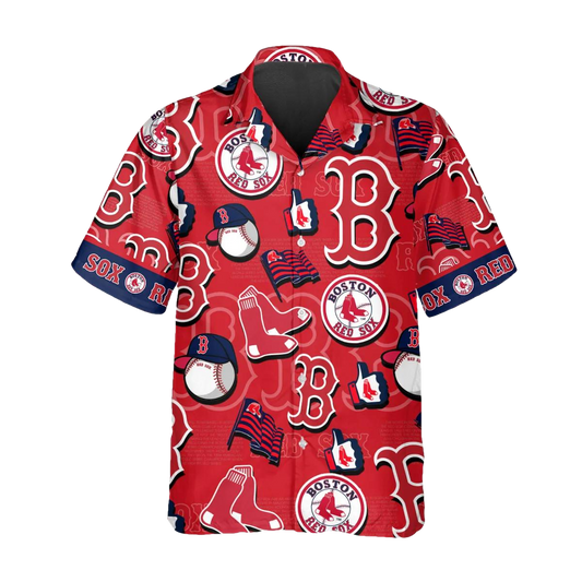 Pattern Logo Boston Red Sox Hawaiian Shirt, MLB Hawaiian Shirt Moonbestprint