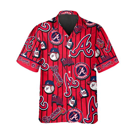 Pattern Logo Atlanta Braves Hawaiian Shirt, Atlanta Braves Aloha Shirt, MLB Hawaiian Shirt Moonbestprint