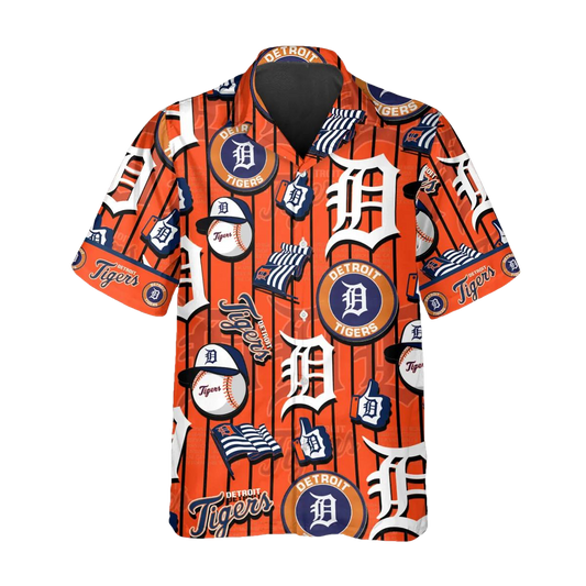 Pattern Logo Detroit Tigers Hawaiian Shirt, Detroit Tigers Aloha Shirt, MLB Hawaiian Shirt Moonbestprint