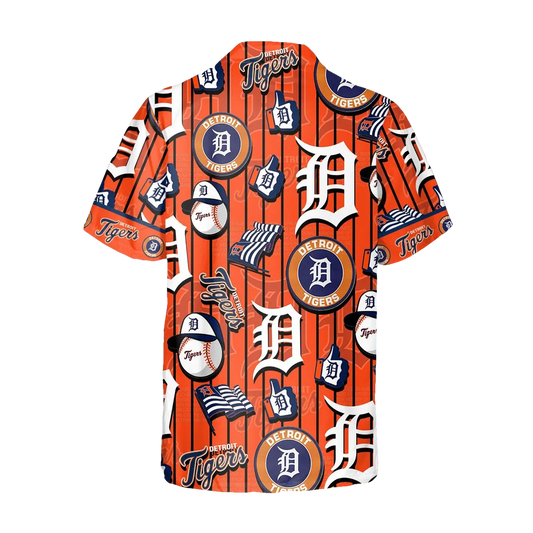 Pattern Logo Detroit Tigers Hawaiian Shirt, Detroit Tigers Aloha Shirt, MLB Hawaiian Shirt Moonbestprint