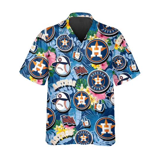Pattern Logo Houston Astros Hawaiian Shirt, Houston Astros Aloha Shirt, MLB Hawaiian Shirt Moonbestprint