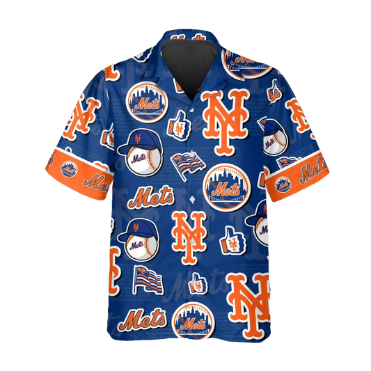Pattern Logo New York Mets Hawaiian Shirt, MLB Hawaiian Shirt Moonbestprint