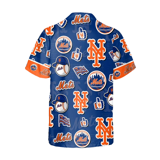 Pattern Logo New York Mets Hawaiian Shirt, MLB Hawaiian Shirt Moonbestprint
