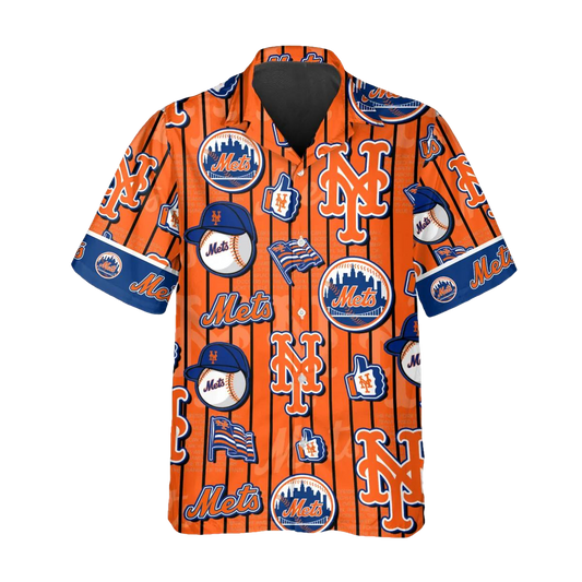 Pattern Logo New York Mets Hawaiian Shirt, New York Mets Aloha Shirt, MLB Hawaiian Shirt Moonbestprint