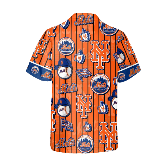 Pattern Logo New York Mets Hawaiian Shirt, New York Mets Aloha Shirt, MLB Hawaiian Shirt Moonbestprint