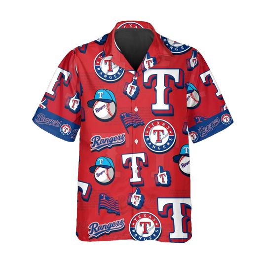 Pattern Logo Texas Rangers Hawaiian Shirt, MLB Hawaiian Shirt Moonbestprint