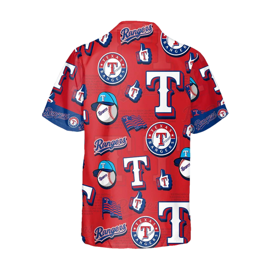 Pattern Logo Texas Rangers Hawaiian Shirt, MLB Hawaiian Shirt Moonbestprint