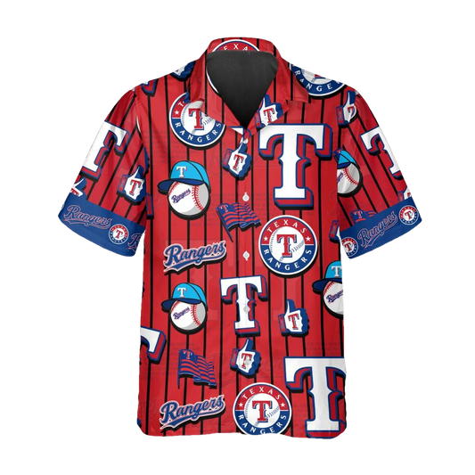 Pattern Logo Texas Rangers Hawaiian Shirt, Texas Rangers Aloha Shirt, MLB Hawaiian Shirt Moonbestprint