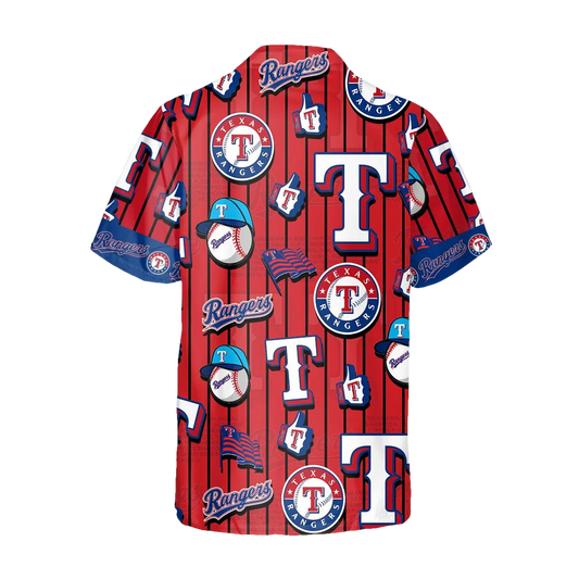 Pattern Logo Texas Rangers Hawaiian Shirt, Texas Rangers Aloha Shirt, MLB Hawaiian Shirt Moonbestprint