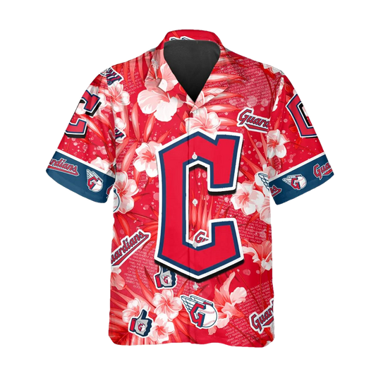 Pattern Logo Cleveland Guardians Hawaiian Shirt, Cleveland Guardians Aloha Shirt, MLB Hawaiian Shirt Moonbestprint
