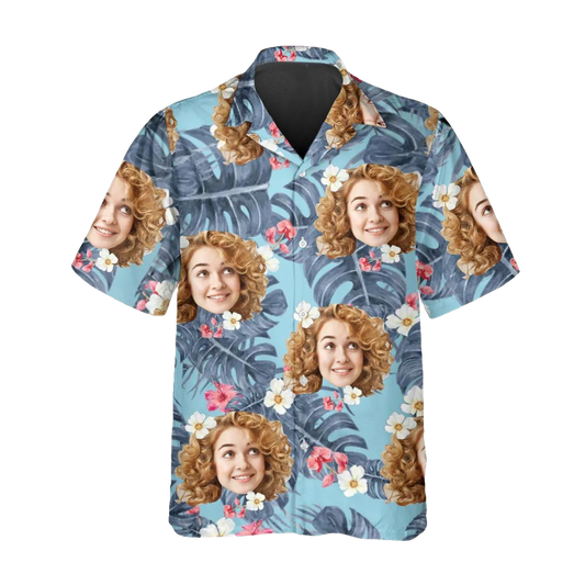Blue Pattern Pattern Personalized Hawaiian Shirt, Custom Hawaiian Shirts With Face Moonbestprint
