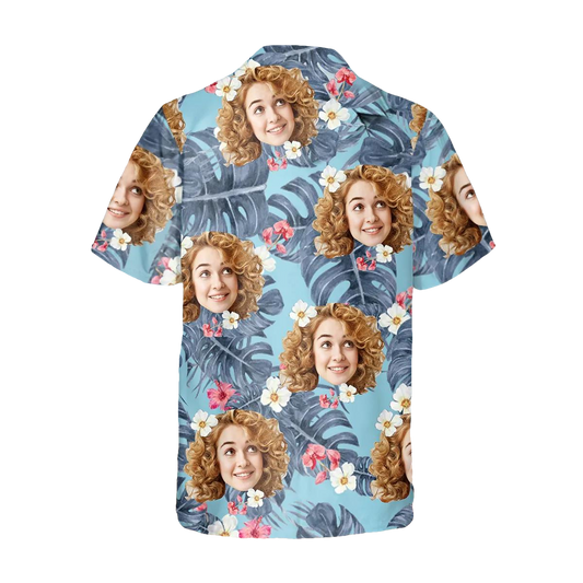 Blue Pattern Pattern Personalized Hawaiian Shirt, Custom Hawaiian Shirts With Face Moonbestprint