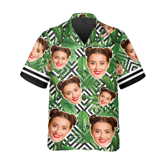 Green Pattern Tree Personalized Hawaiian Shirt, Custom Hawaiian Shirts With Face Moonbestprint
