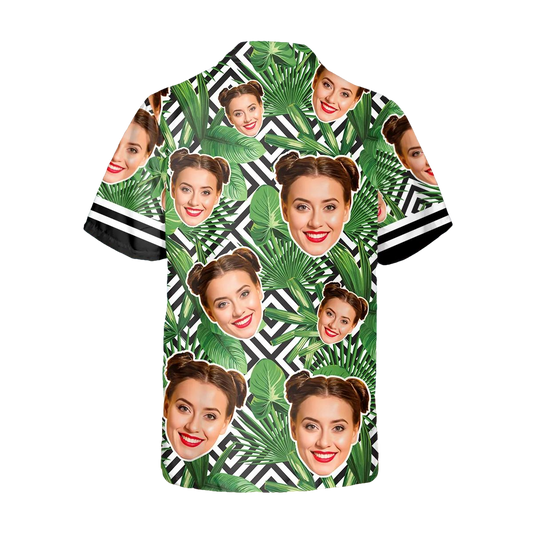Green Pattern Tree Personalized Hawaiian Shirt, Custom Hawaiian Shirts With Face Moonbestprint