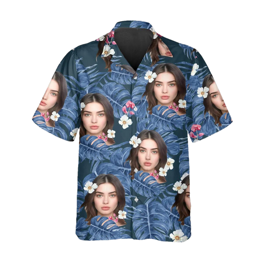Pattern Blue Pattern Personalized Hawaiian Shirt, Custom Hawaiian Shirts With Face Moonbestprint