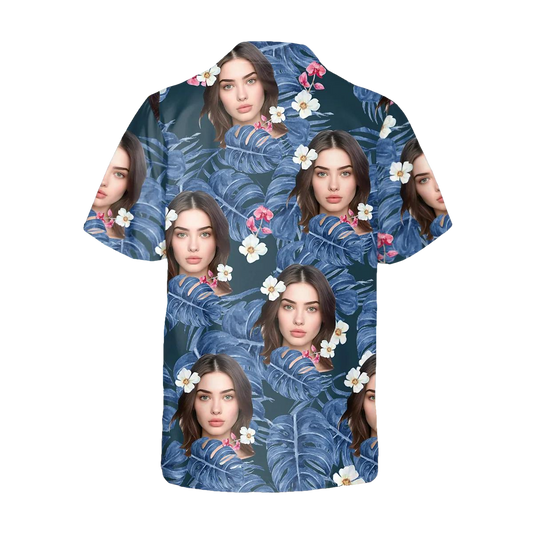 Pattern Blue Pattern Personalized Hawaiian Shirt, Custom Hawaiian Shirts With Face Moonbestprint